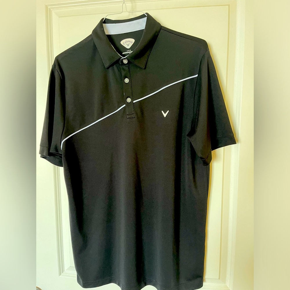 Men’s Callaway Golf Polo - black w/ white stripe, size L